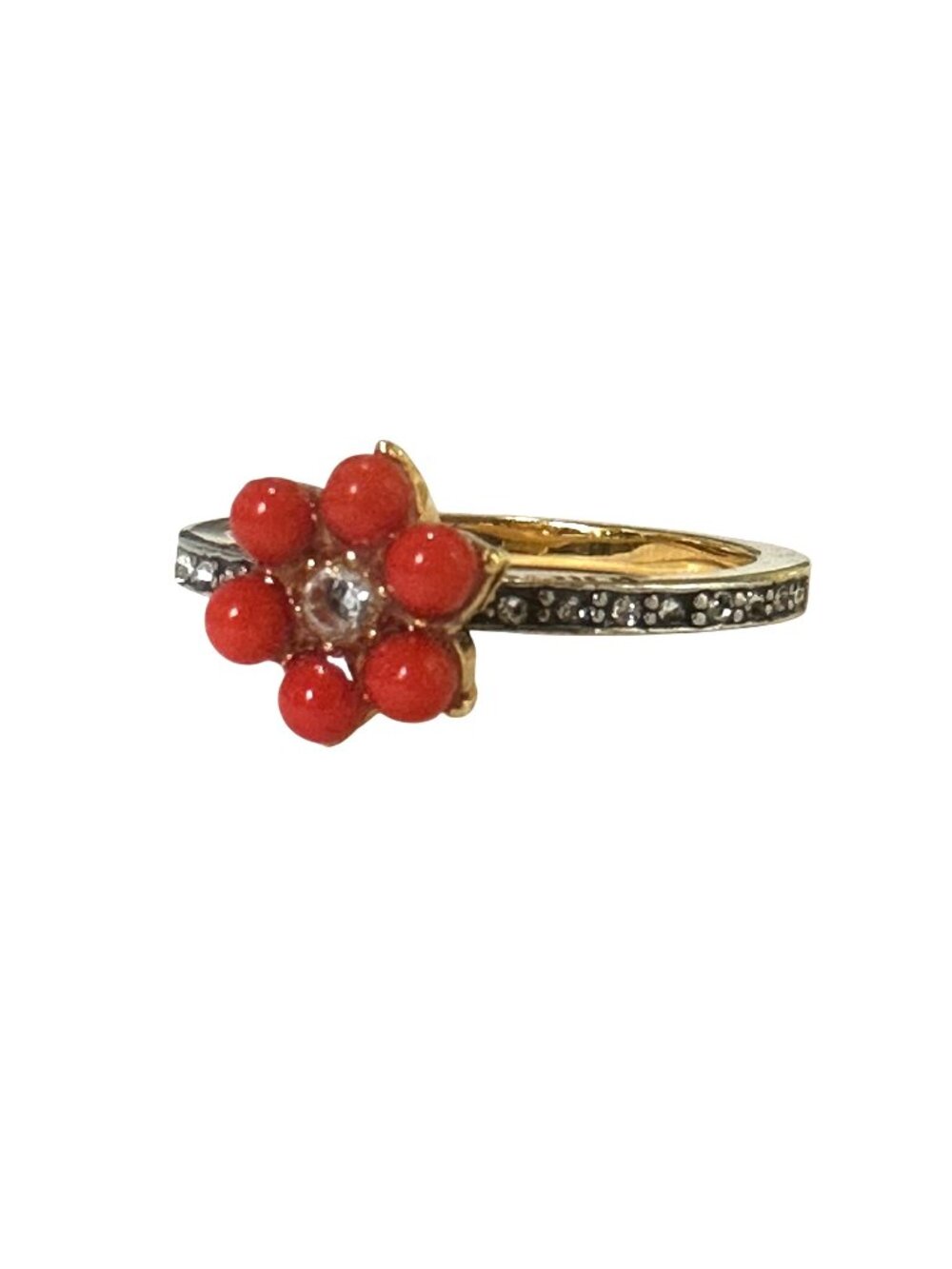 Juicy Couture Gold-Tone Red Flower Ring With Clear Crystal Accents Size 6.75